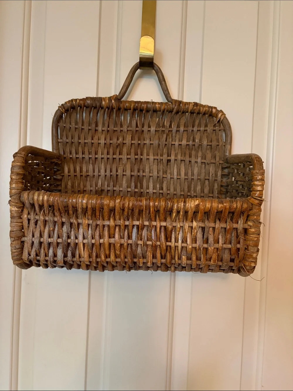 Woven Brown Rattan Wall Basket Organizer